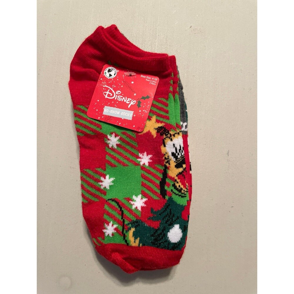 Disney 3pairs No Show socks Christmas Mickey Pluto NWT